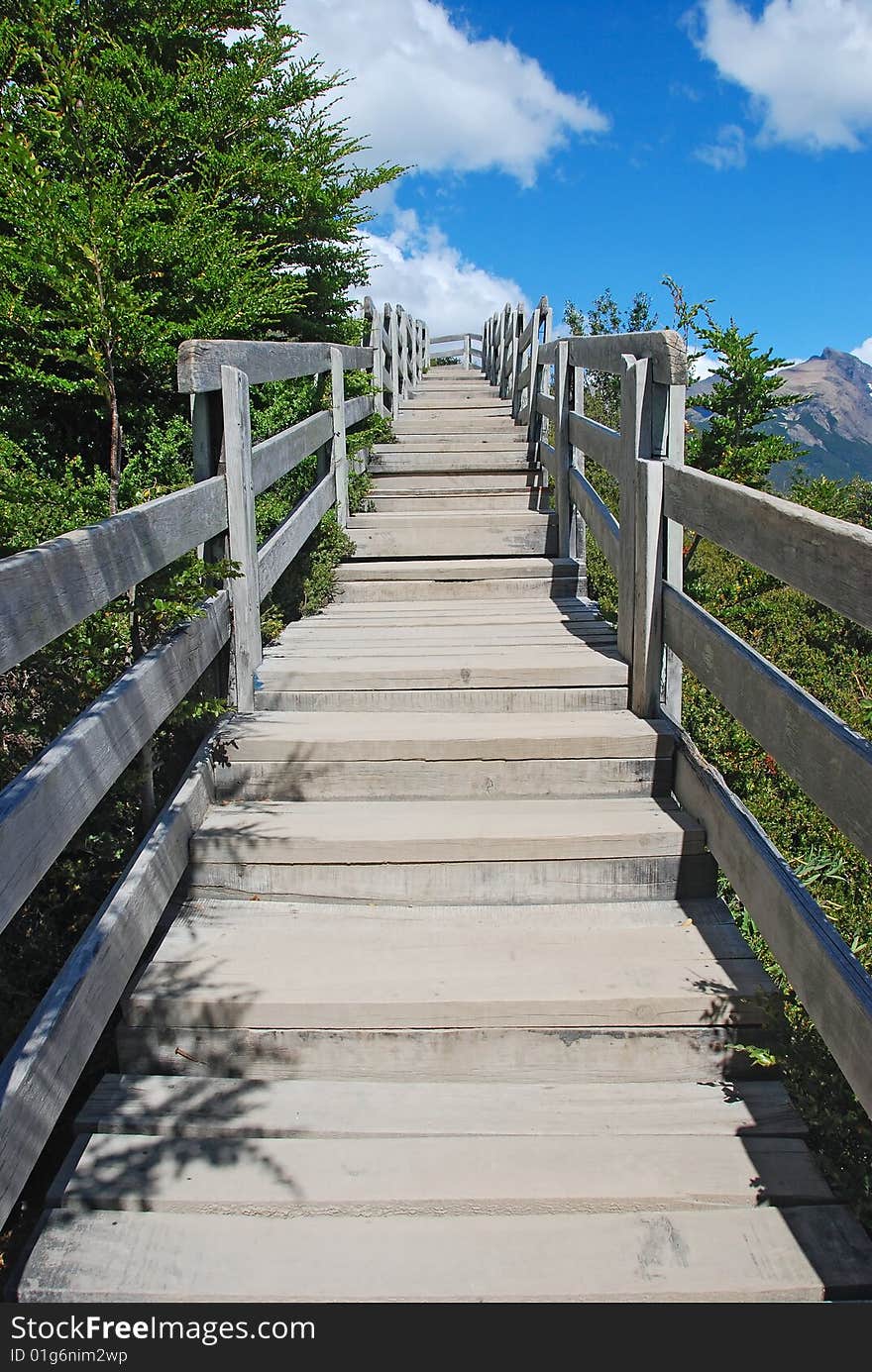 Stairs on a wooden walk way. Stairs on a wooden walk way