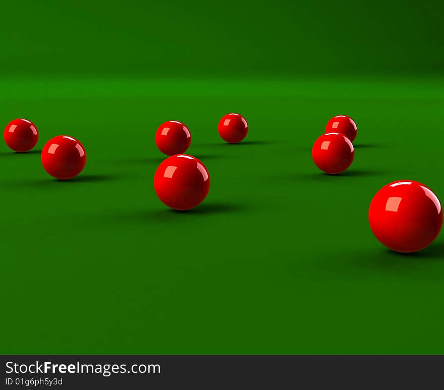 Red balls on a green scene