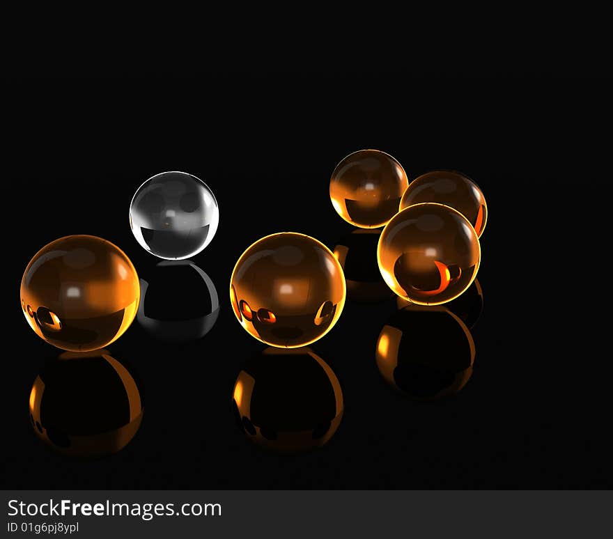 Golden balls on a black scene