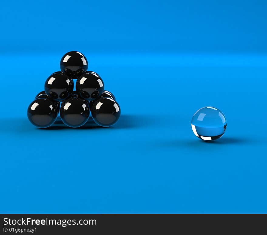 Black balls on a blue scene