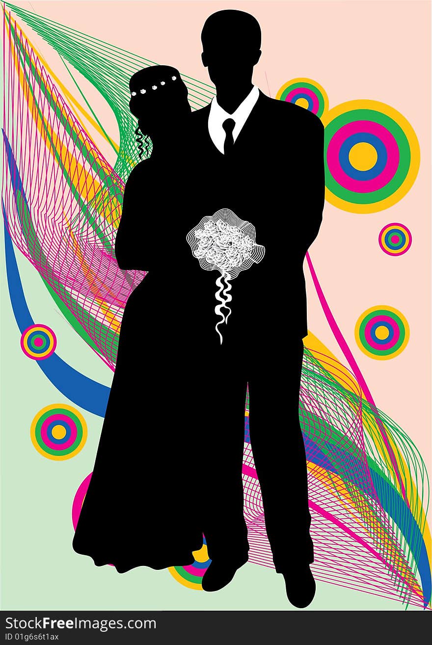 Bride and bridegroom, man and girl, vector