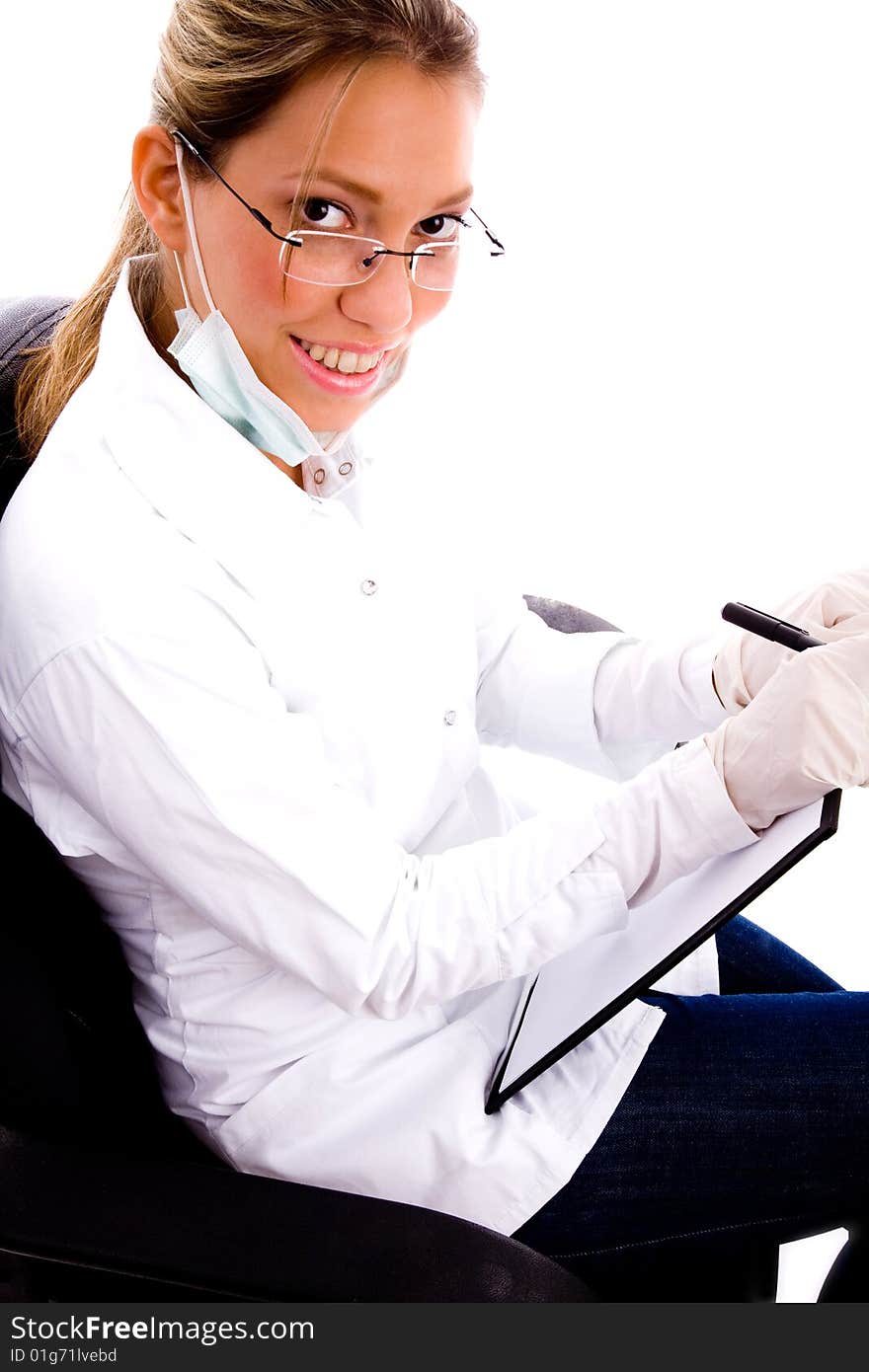 Front View Of Doctor Writing Prescription