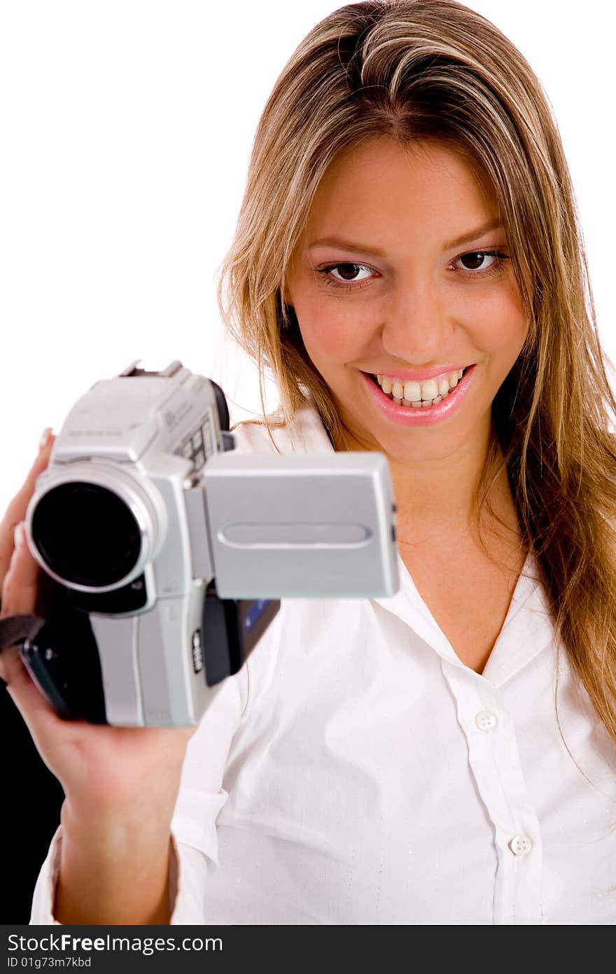 Portrait of young professional looking at camera with white background