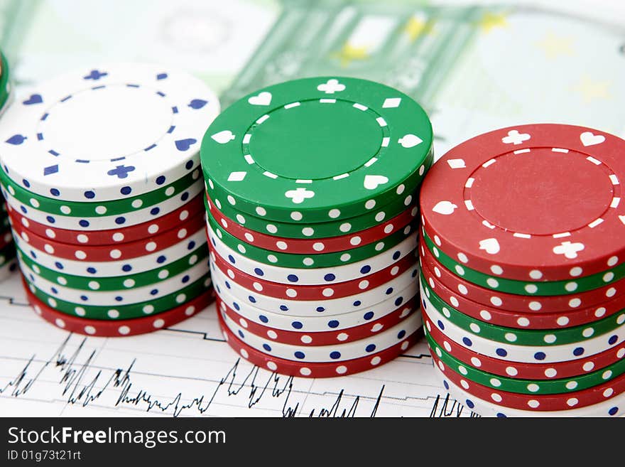 Colorful stacks of poker chips. Series of casino. Colorful stacks of poker chips. Series of casino