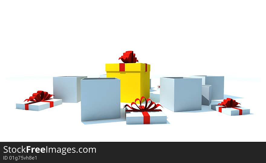 Opened gift boxes - 3d isolated illustration on white