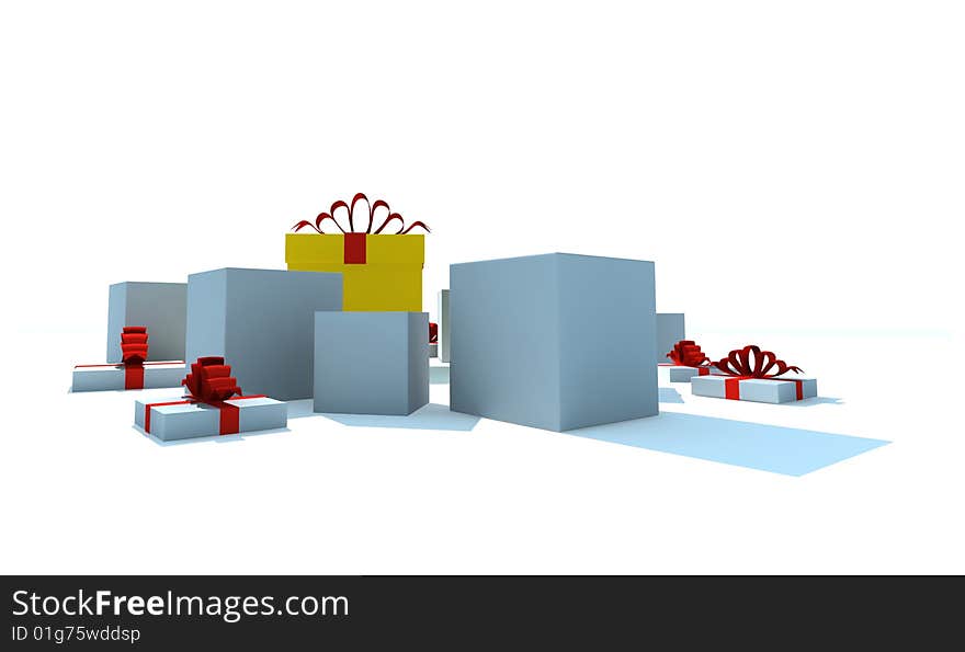 Opened gift boxes - 3d isolated illustration on white