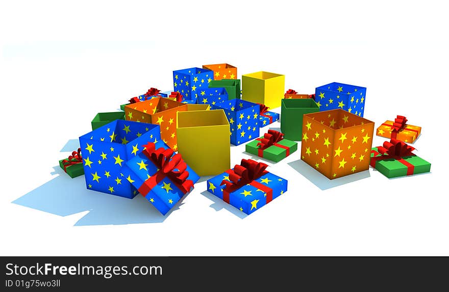 Opened gift boxes - 3d isolated illustration on white