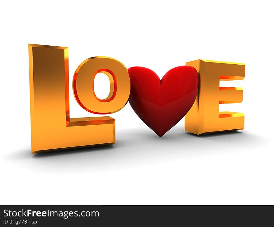 Abstract 3d illustration of love symbol over white background