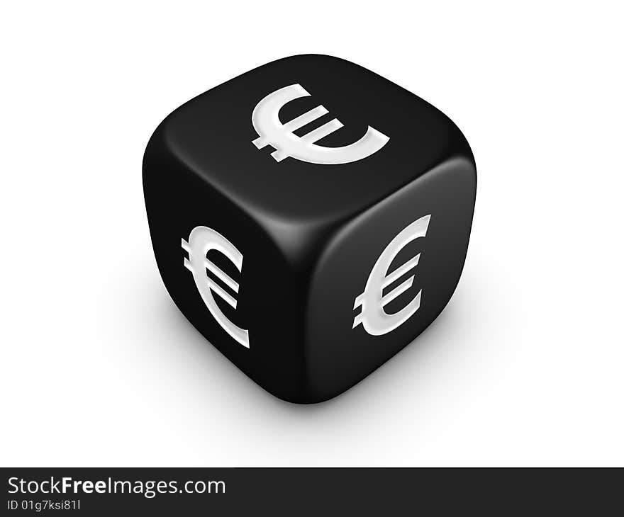 One black dice with euro sign isolated on white background