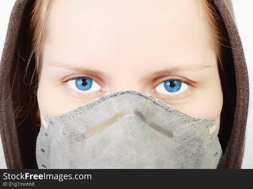 Girl Wearing A Respirator