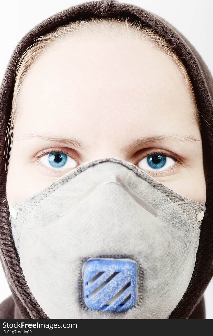 Girl wearing a respirator