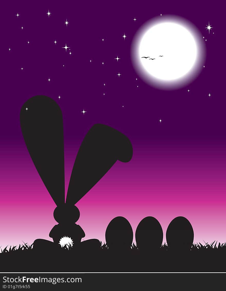 Silhouette Of Easter Bunny And Eggs