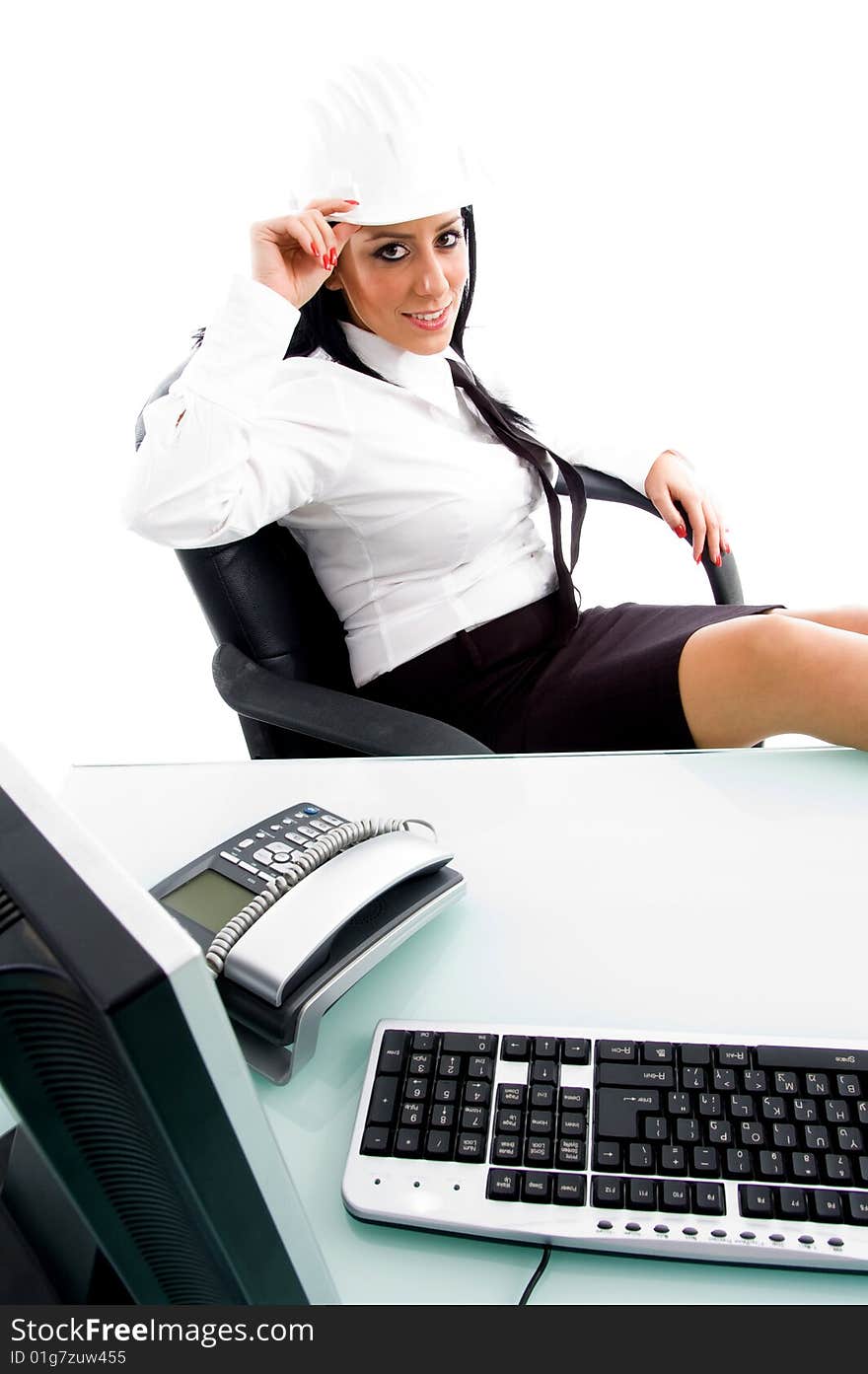 Architect sitting in office against white background