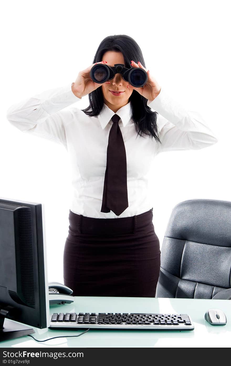 Executive looking through binocular on an isolated white background