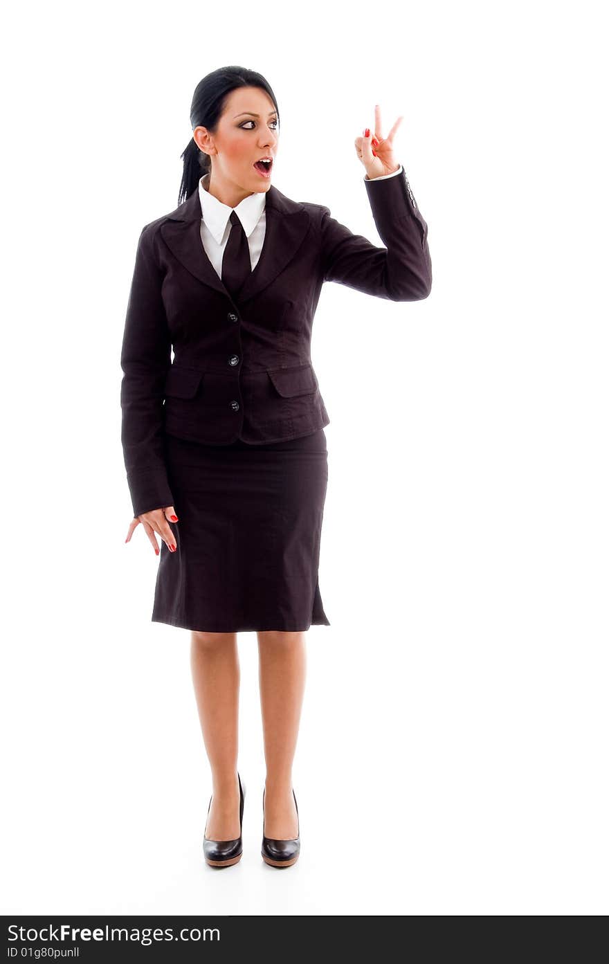 Standing ceo showing counting hand gesture with white background