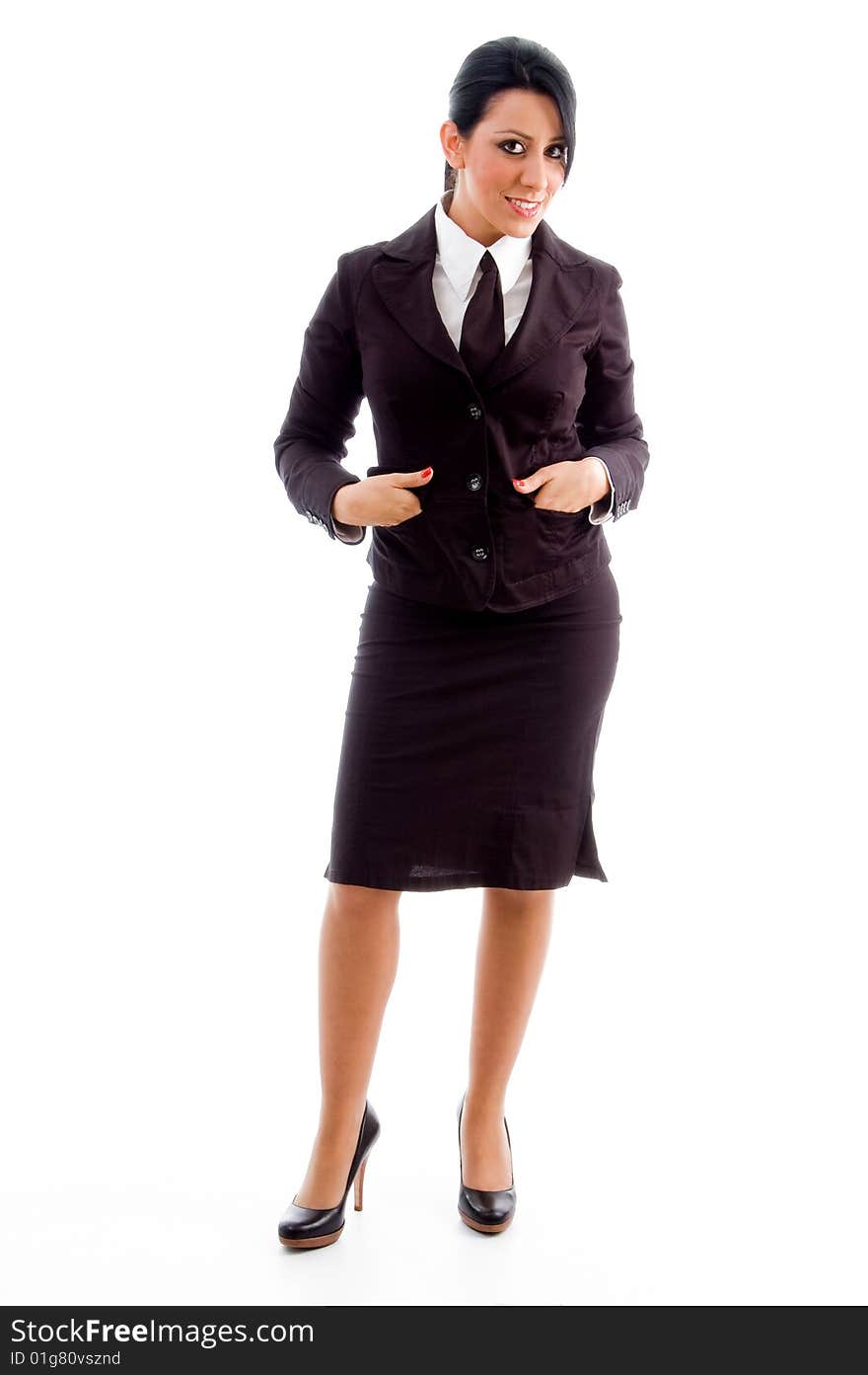 Young businesswoman standing on an isolated white background