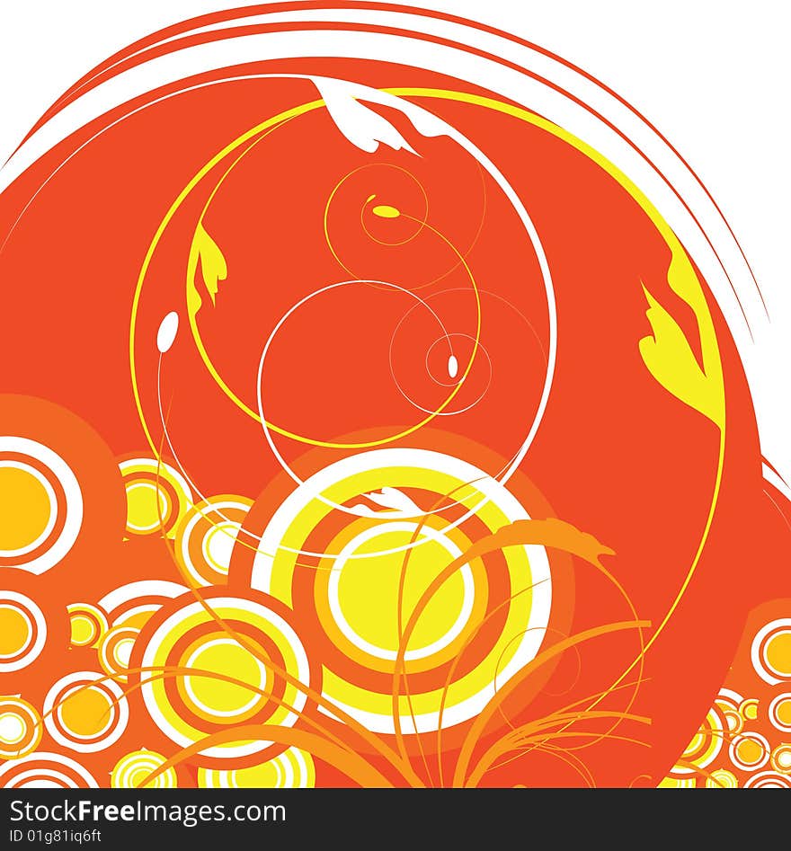 Yellow circle on orange decorative background. Yellow circle on orange decorative background