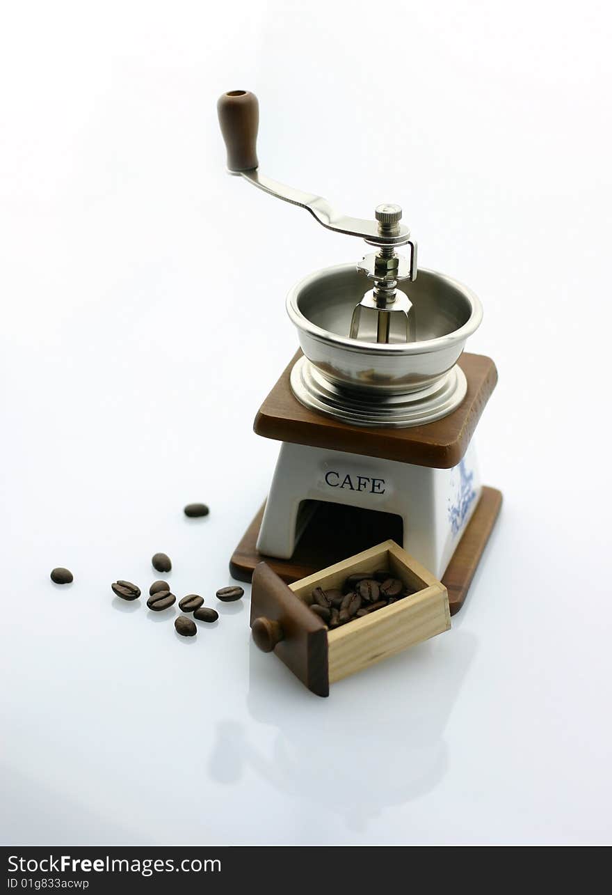 Coffee grinders isolated on a white background in studio. Coffee grinders isolated on a white background in studio