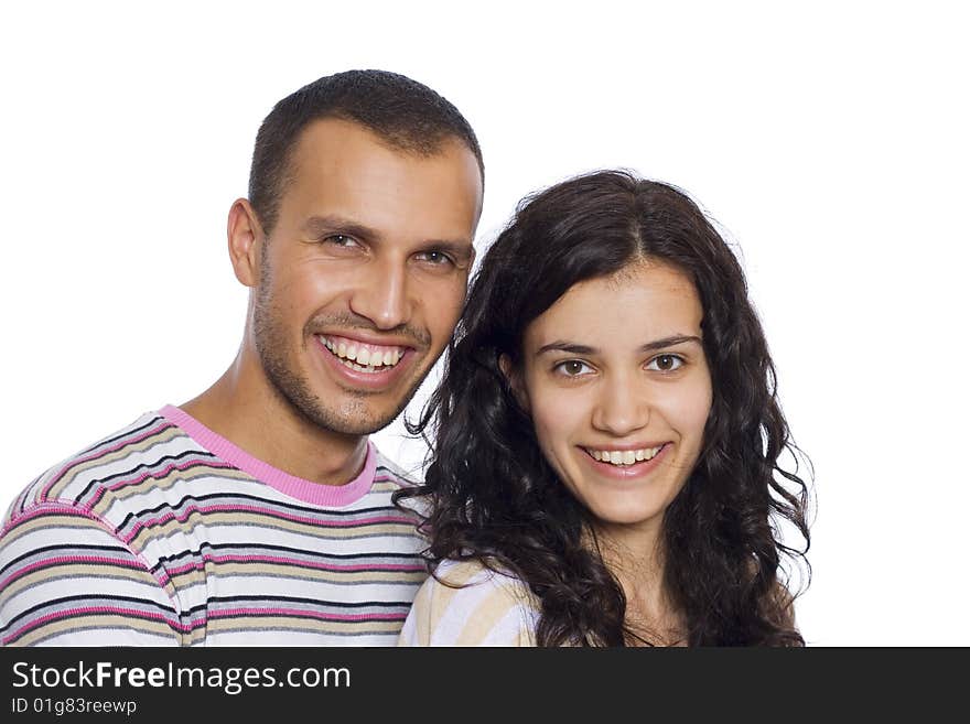 Young happy couple isolated on white background