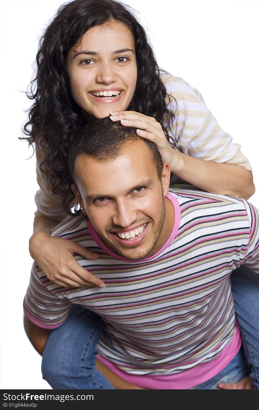 Young happy couple isolated on white background