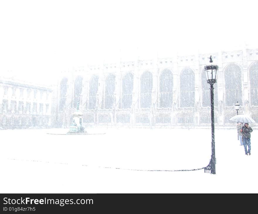 King  College, Cambridge, in winter, snow