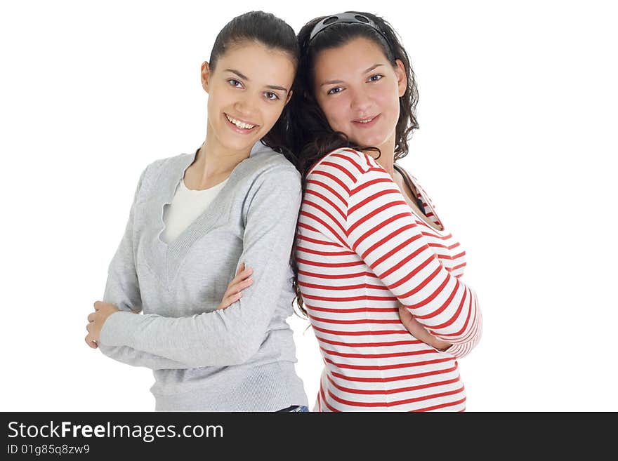 Two friends isolated on white background