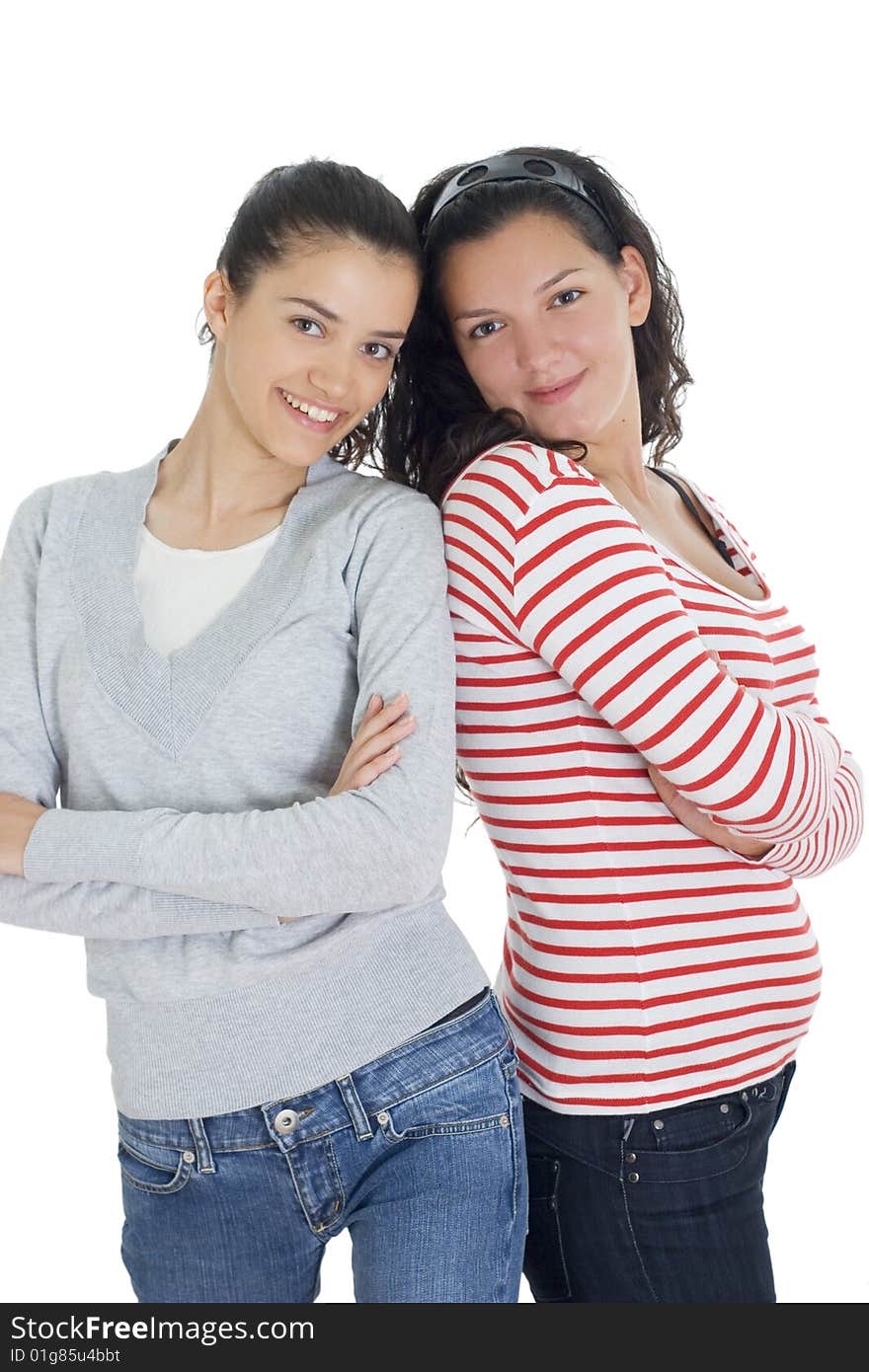 Two friends isolated on white background