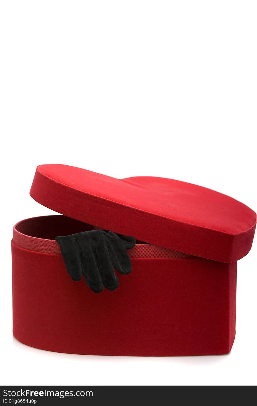 Fashion series: woman's black glove in the heart box. Fashion series: woman's black glove in the heart box