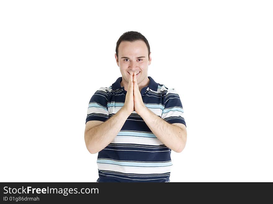 young man praying , isolated on white background