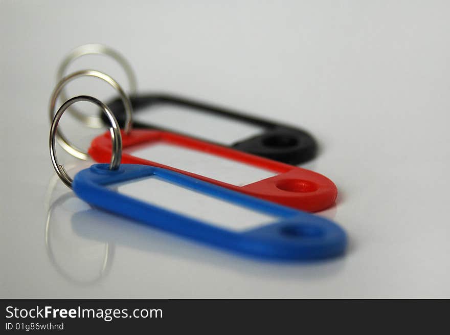 Red, blue, black, blank key tags isolated