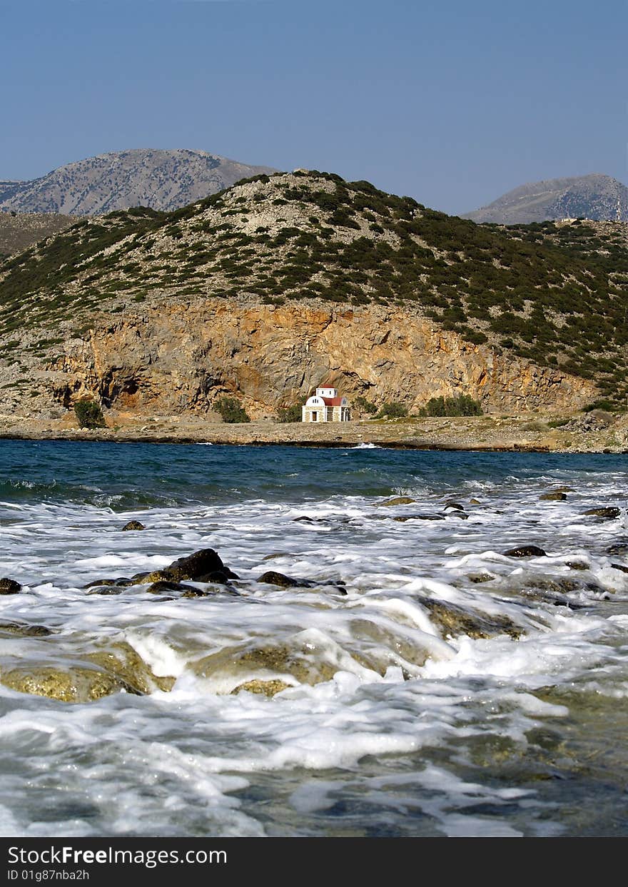 Small church near blue sea - Greece, Crete