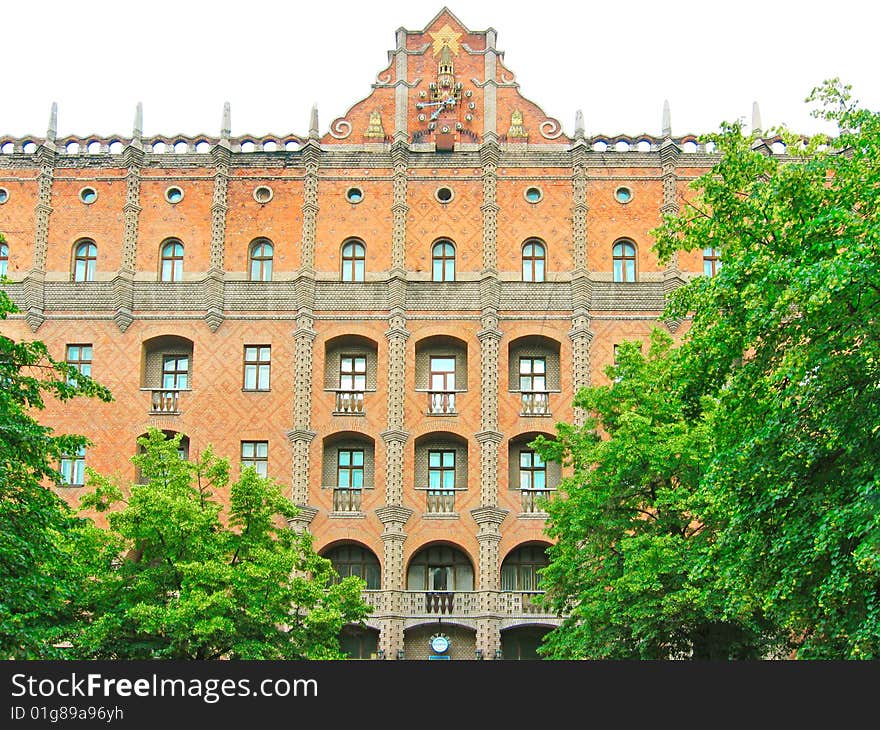 Red brick facade of The Ukraine Hotel