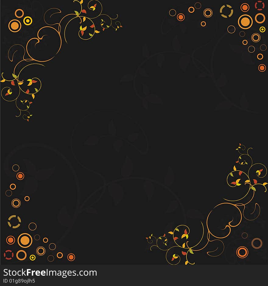 Grunge floral frame on black backgorund - vector illustration