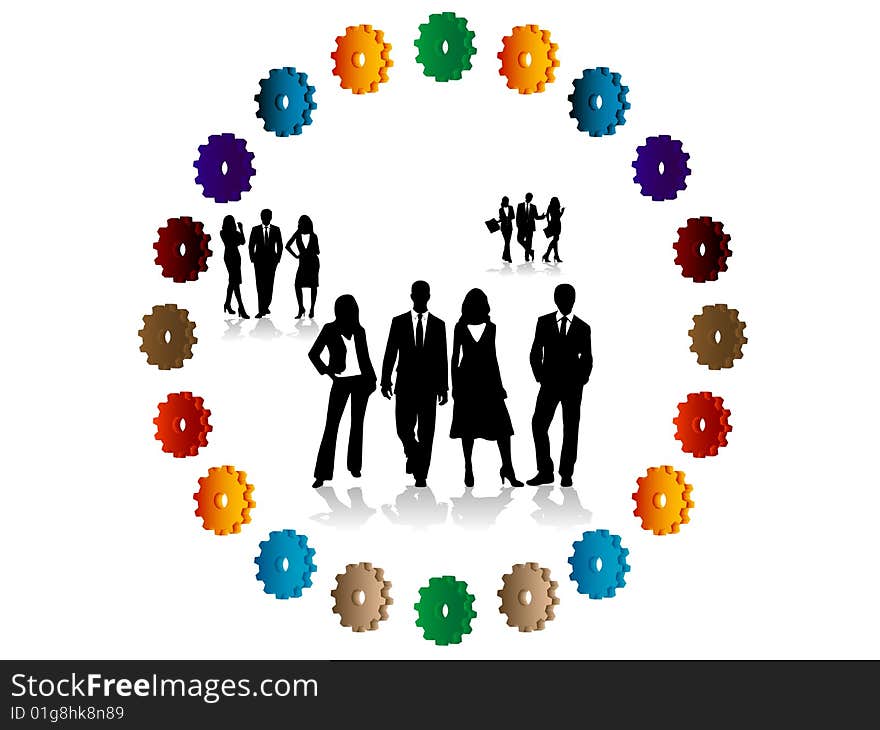 Illustration of business people and gears