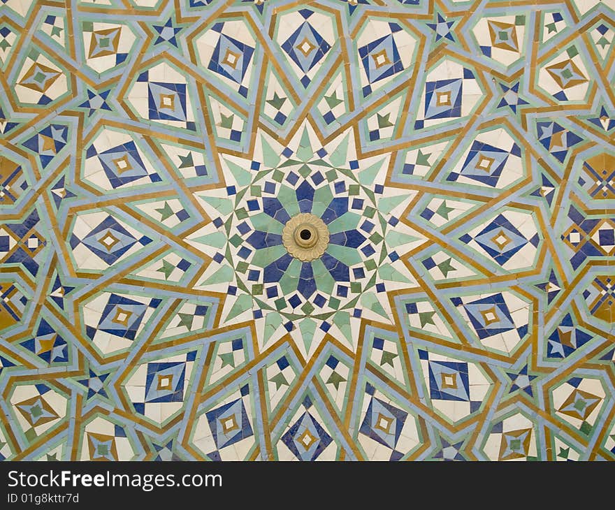 Oriental mosaic decoration on the wall in Casablanca Mosque Morocco