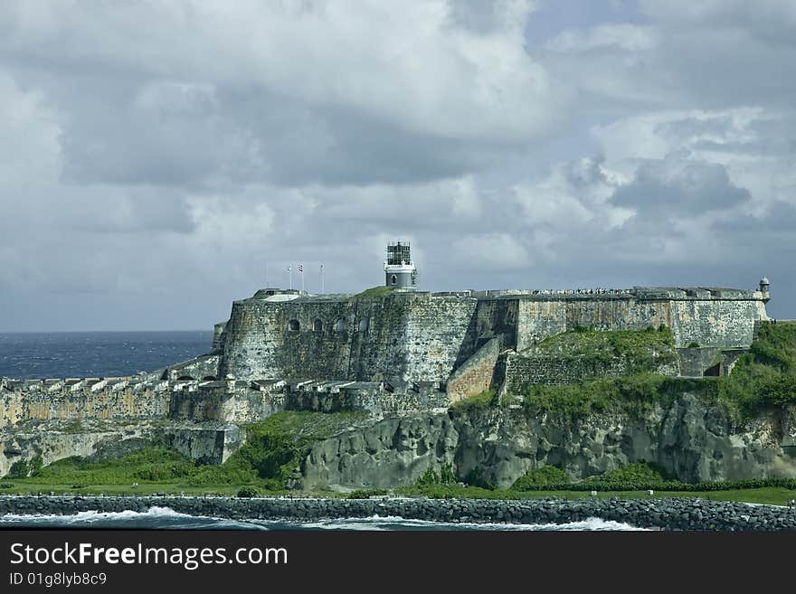 Old Fort Under Cloudy Sky