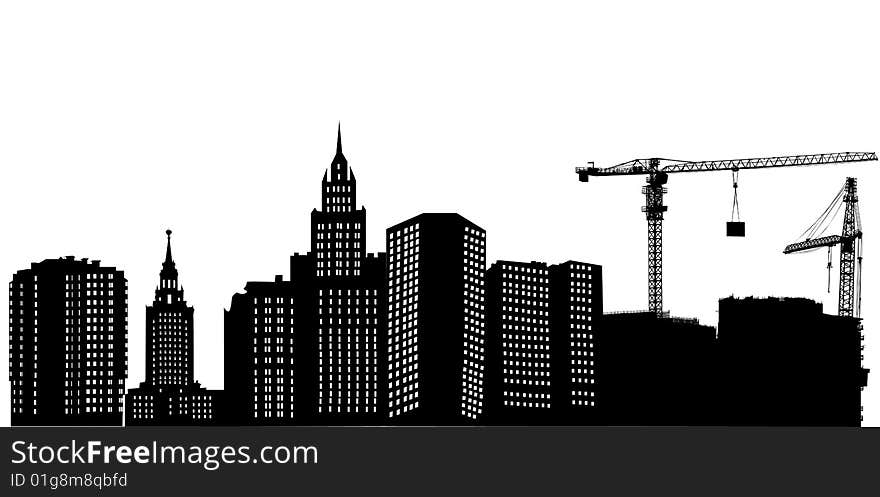 Illustration with house building and cranes. Illustration with house building and cranes