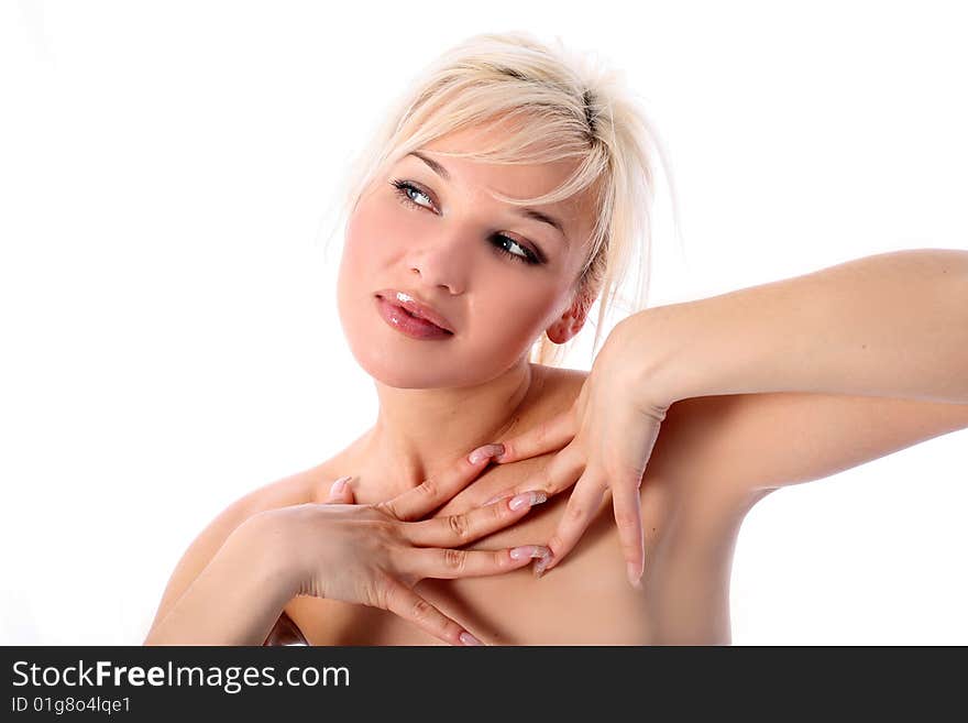 Lovely blondie girl isolated in white