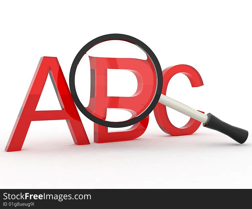 Isolated lens instrument and abc symbol on white background. 3D render. Isolated lens instrument and abc symbol on white background. 3D render.