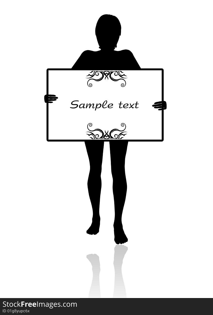 A girl holding a blank board with a sample text