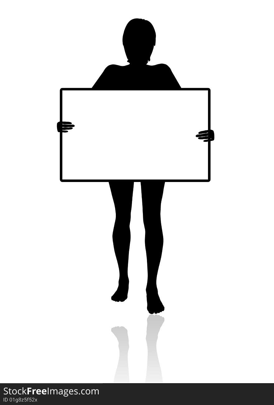 A girl holding a blank board isolated