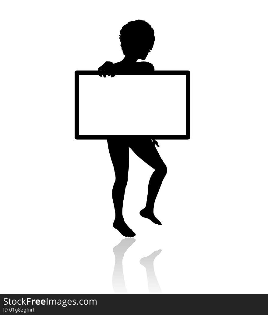 A girl holding a blank board isolated. A girl holding a blank board isolated