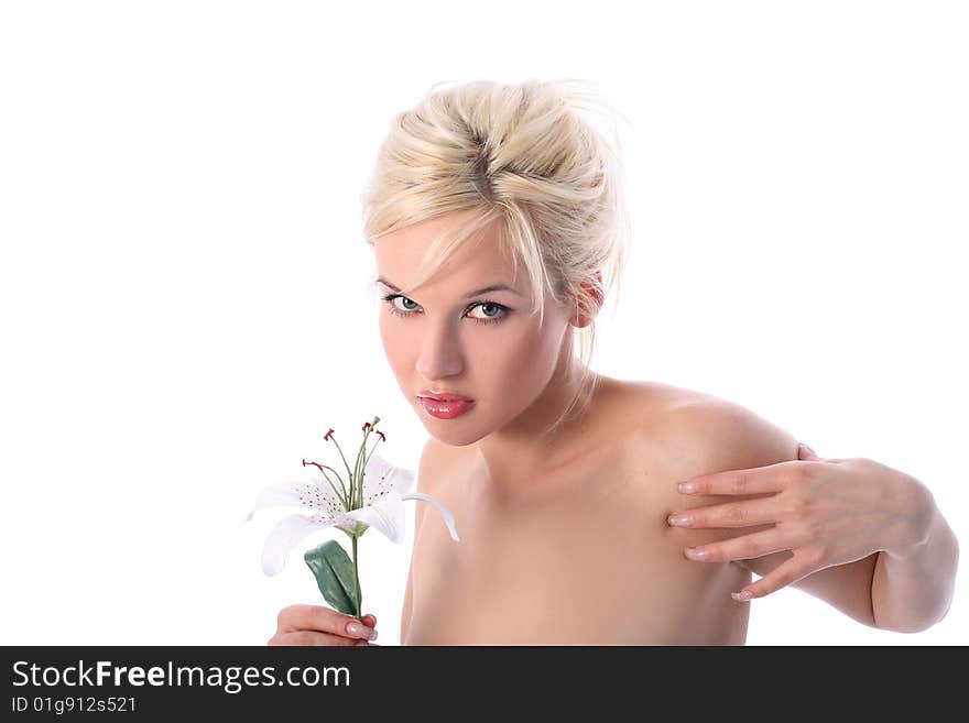 Girl in spa with madonna lily