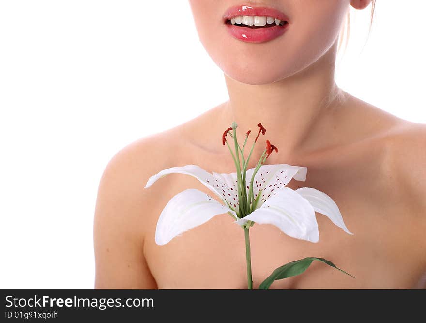 Lovely girl with madonna lily. Lovely girl with madonna lily