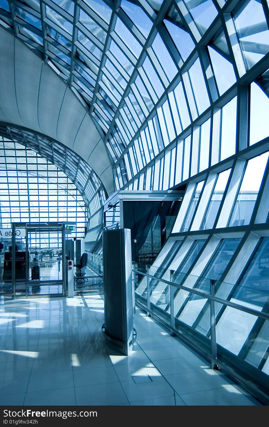 Modern airport in bangkok in blue color