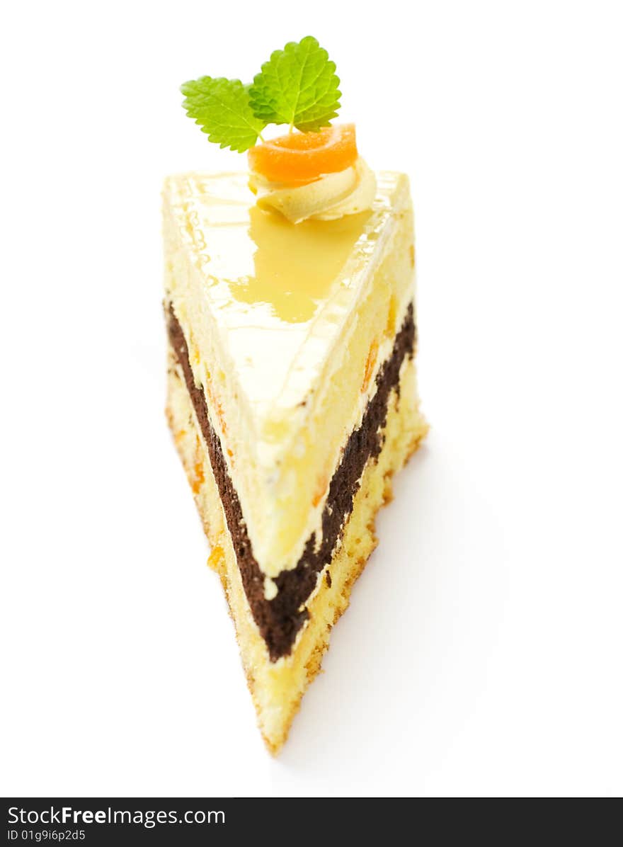 Delicious served cake decorated with fruits. Delicious served cake decorated with fruits