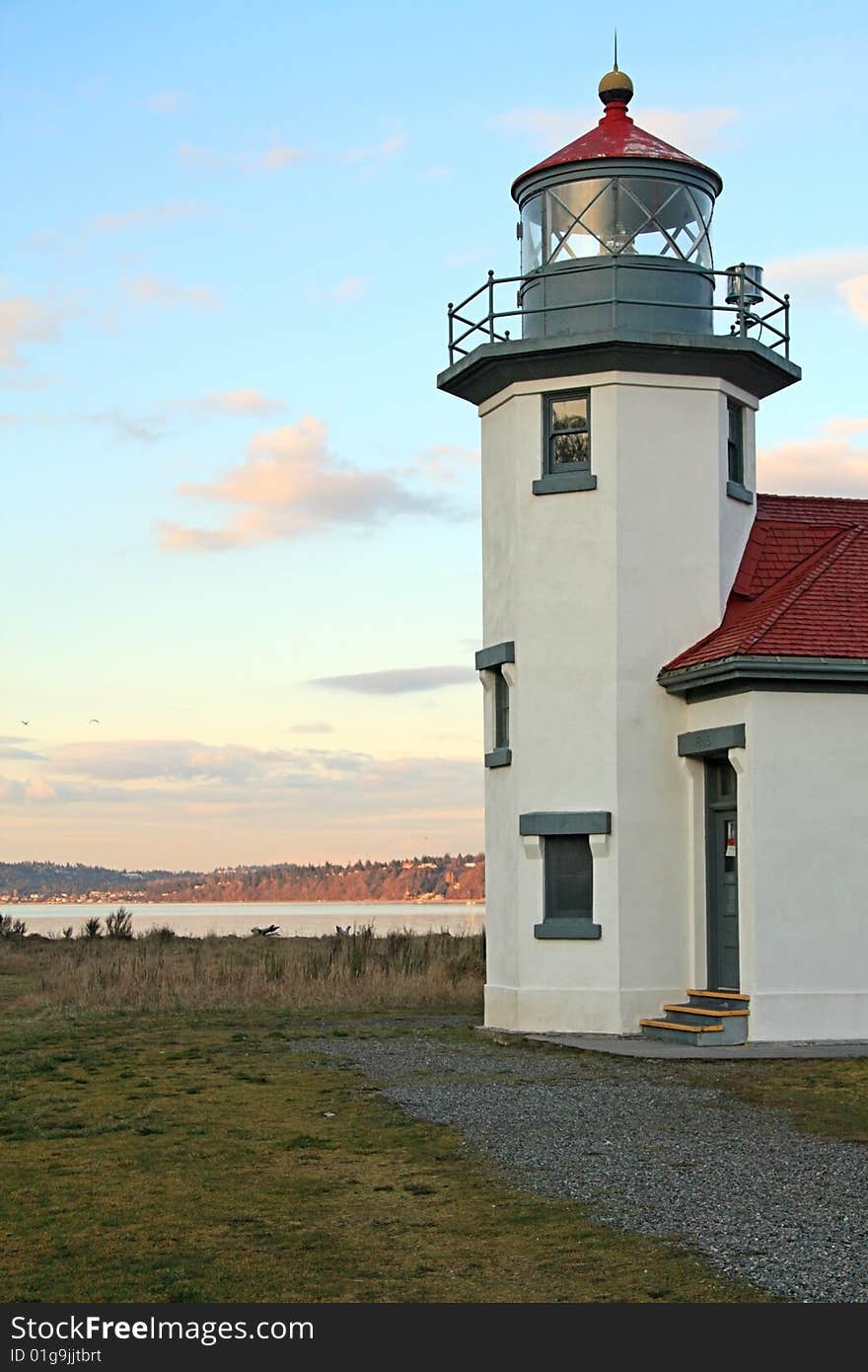 Lighthouse on beach at Robson Point, Vashon Island, Washington, USA. Lighthouse on beach at Robson Point, Vashon Island, Washington, USA