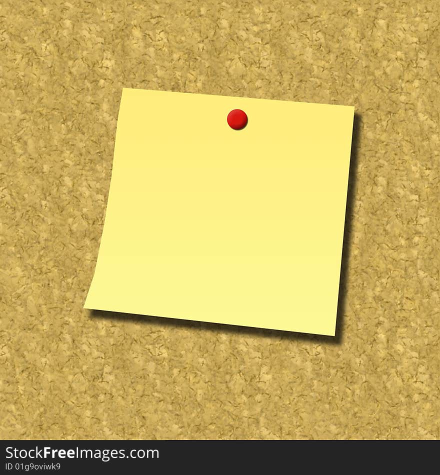 Blank note attached with pin on cork board