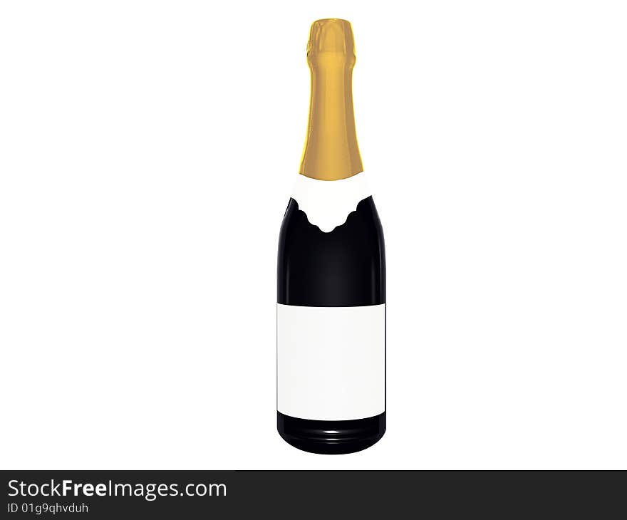 Champagne bottle with blank label isolated on white background