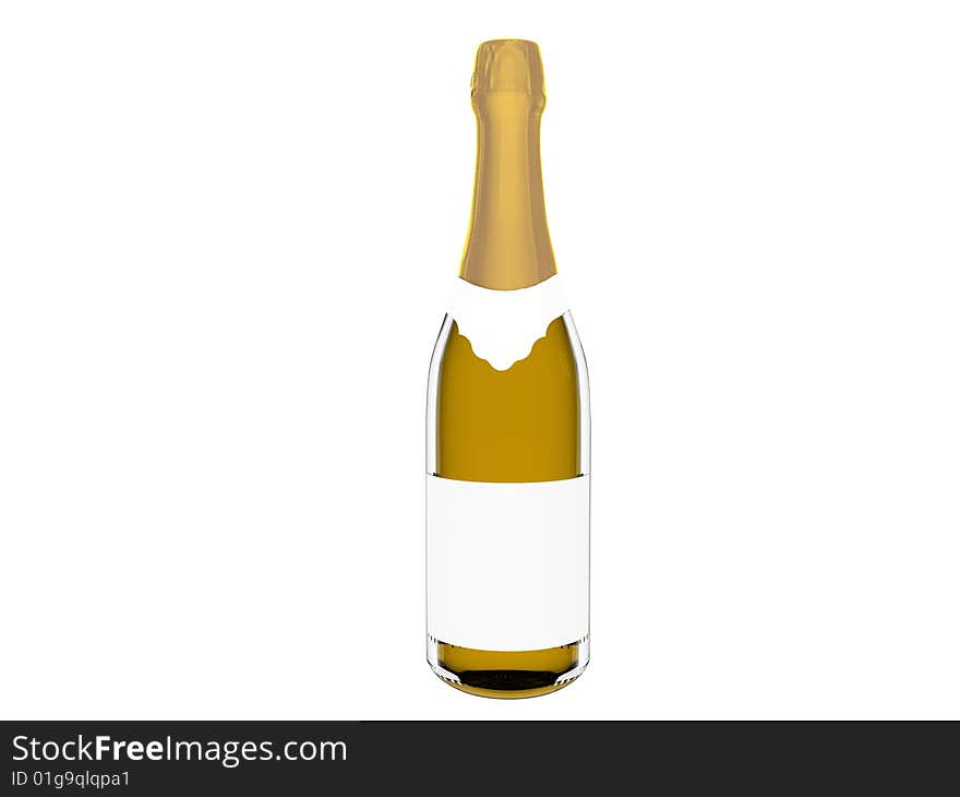 Champagne bottle with blank labels isolated on white background